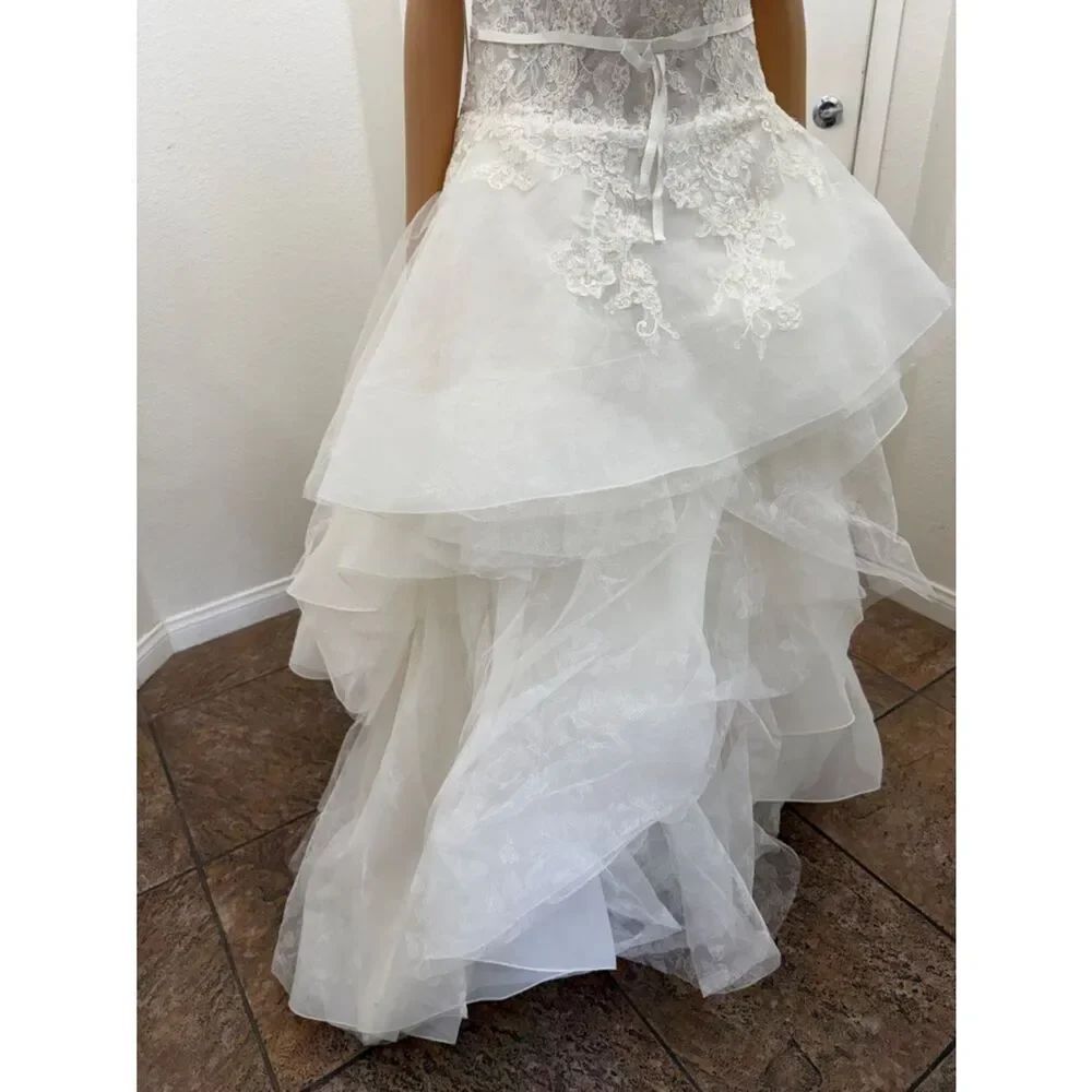 Oleg Cassini Size 16 W Ivystone White Strapless Lace Wedding Dress Layered Train - Picture 4 of 16